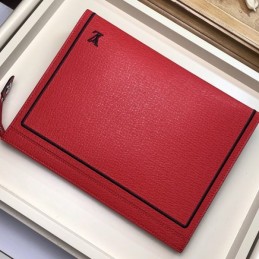 Replica Louis Vuitton Red Leather Black Trim Pochette Voyage MM