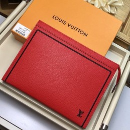 Replica Louis Vuitton Red Leather Black Trim Pochette Voyage MM
