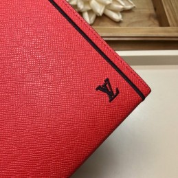 Replica Louis Vuitton Red Leather Black Trim Pochette Voyage MM
