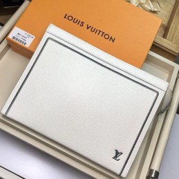 Replica Louis Vuitton White Leather Black Trim Pochette Voyage MM