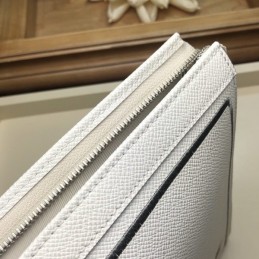 Replica Louis Vuitton White Leather Black Trim Pochette Voyage MM
