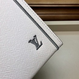 Replica Louis Vuitton White Leather Black Trim Pochette Voyage MM