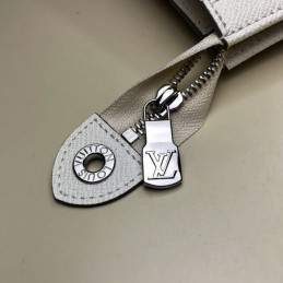 Replica Louis Vuitton White Leather Black Trim Pochette Voyage MM