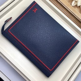 Replica Louis Vuitton Navy Blue Leather Red Trim Pochette Voyage MM