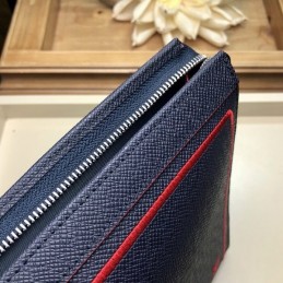 Replica Louis Vuitton Navy Blue Leather Red Trim Pochette Voyage MM