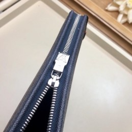 Replica Louis Vuitton Navy Blue Leather Red Trim Pochette Voyage MM