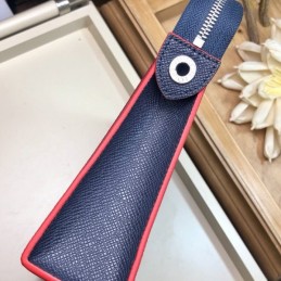 Replica Louis Vuitton Navy Blue Leather Red Trim Pochette Voyage MM