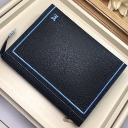 Replica Louis Vuitton Navy Blue Leather Light Blue Trim Pochette Voyage MM