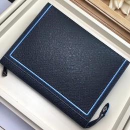 Replica Louis Vuitton Navy Blue Leather Light Blue Trim Pochette Voyage MM