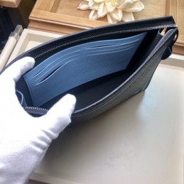 Replica Louis Vuitton Navy Blue Leather Light Blue Trim Pochette Voyage MM