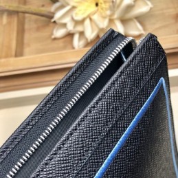 Replica Louis Vuitton Navy Blue Leather Light Blue Trim Pochette Voyage MM