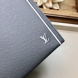 Replica Louis Vuitton Gray Leather White Trim Pochette Voyage MM