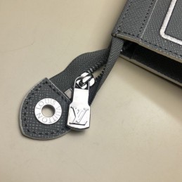 Replica Louis Vuitton Gray Leather White Trim Pochette Voyage MM