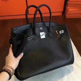 Replica Hermes Black Beige Crocodile Leather Birkin 30 Palladium Hardware Bag