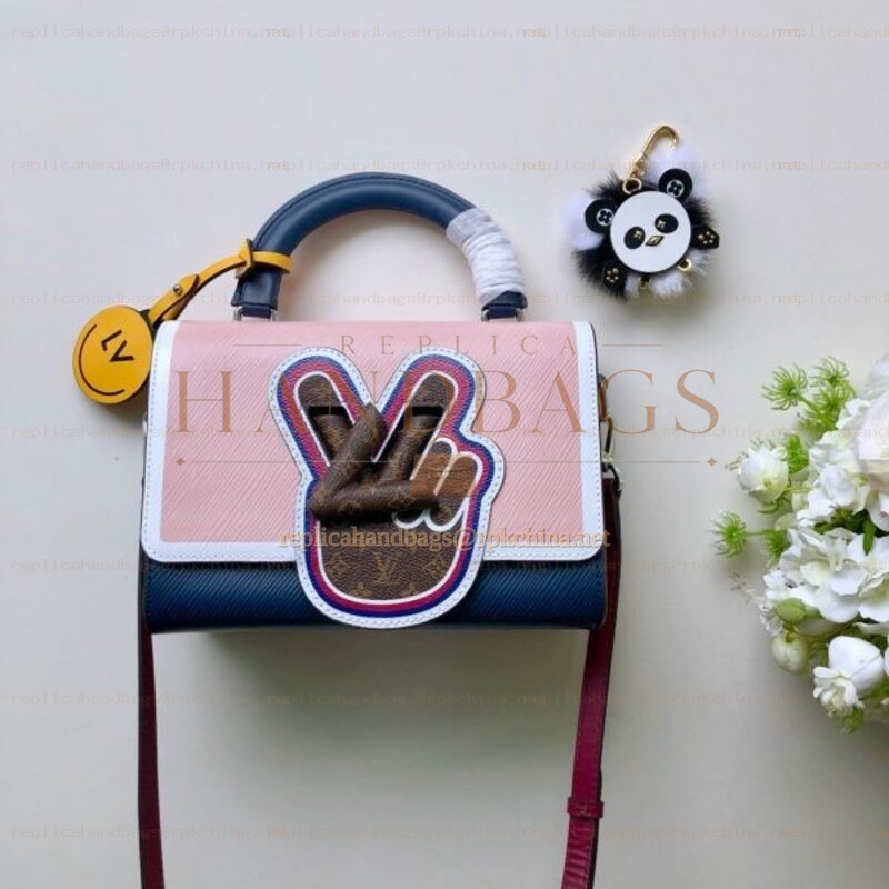 Replica Louis Vuitton Pink Navy Graphic Patch Twist MM