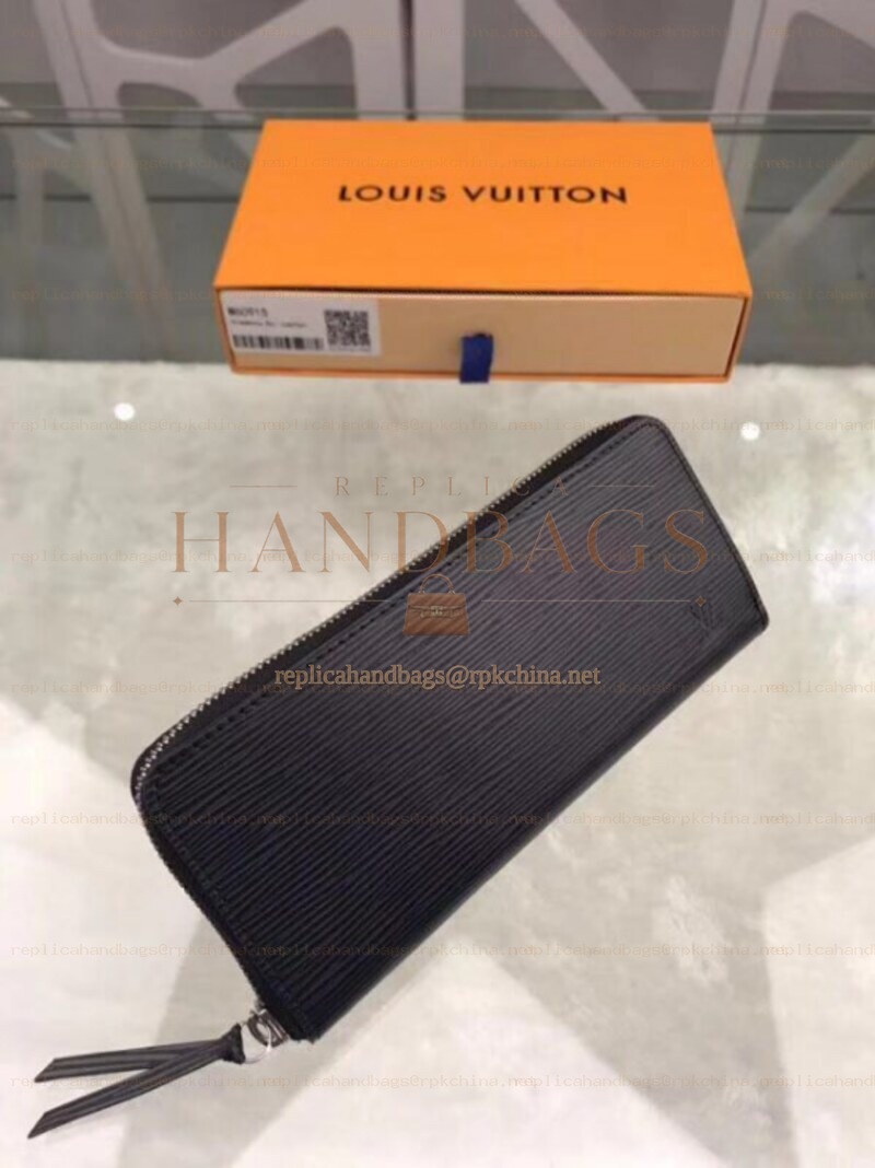 Replica Louis Vuitton Black Textured Clemence Wallet