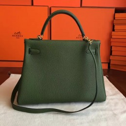 Replica Hermes Olive Green Kelly 32 Gold Hardware Bag