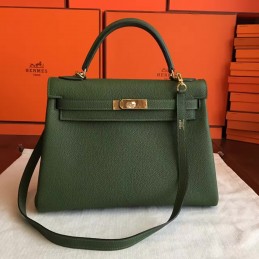 Replica Hermes Olive Green Kelly 32 Gold Hardware Bag