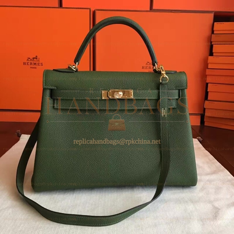 Replica Hermes Olive Green Kelly 32 Gold Hardware Bag