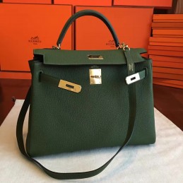 Replica Hermes Olive Green Kelly 32 Gold Hardware Bag