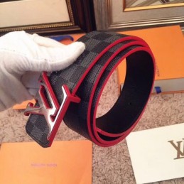 Replica Louis Vuitton Damier Graphite Red Accent LV Buckle Belt