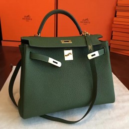 Replica Hermes Olive Green Kelly 32 Gold Hardware Bag