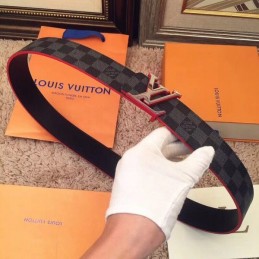 Replica Louis Vuitton Damier Graphite Red Accent LV Buckle Belt