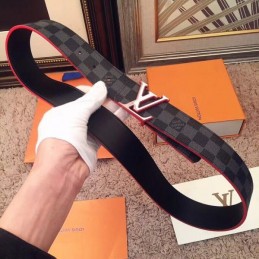 Replica Louis Vuitton Damier Graphite Red Accent LV Buckle Belt