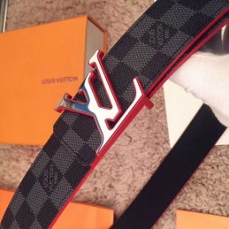 Replica Louis Vuitton Damier Graphite Red Accent LV Buckle Belt