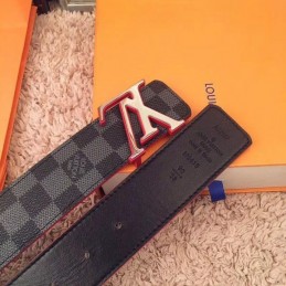 Replica Louis Vuitton Damier Graphite Red Accent LV Buckle Belt