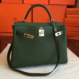 Replica Hermes Olive Green Kelly 32 Gold Hardware Bag