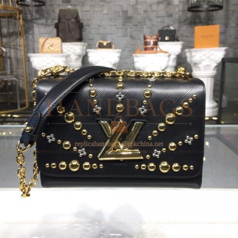 Replica Louis Vuitton Black Gold Studded Twist MM