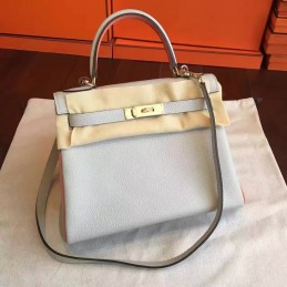 Replica Hermes Light Gray Kelly 28 Smooth Leather Gold Hardware Bag