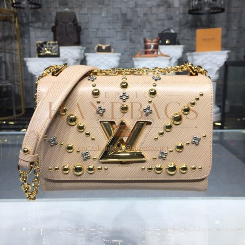 Replica Louis Vuitton Beige Gold Studded Twist MM