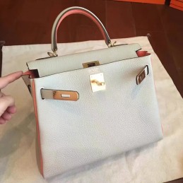 Replica Hermes Light Gray Kelly 28 Smooth Leather Gold Hardware Bag