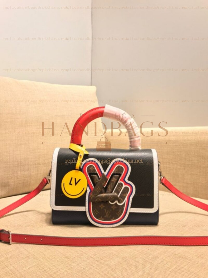 Replica Louis Vuitton Black Pink Graphic Patch Twist MM