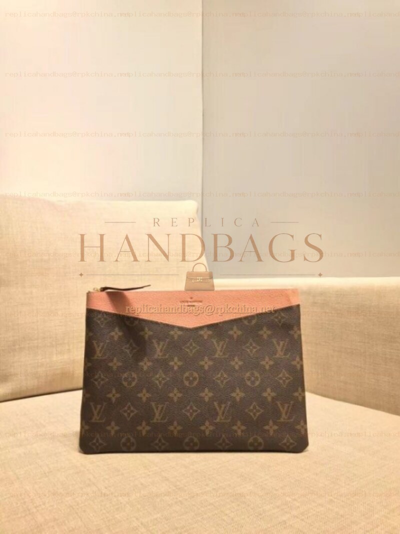 Replica Louis Vuitton Brown Monogram Pink Trim Daily Pouch