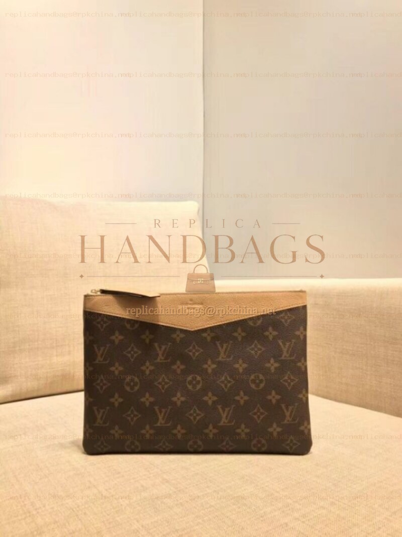 Replica Louis Vuitton Brown Monogram Beige Trim Daily Pouch
