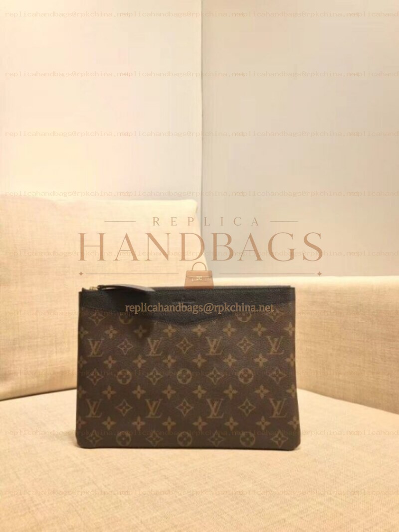 Replica Louis Vuitton Brown Monogram Black Trim Daily Pouch