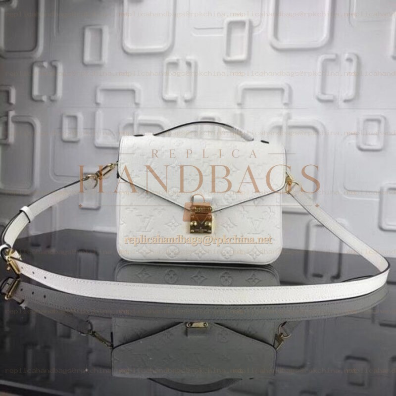Replica Louis Vuitton White Black Trim Metis Pochette