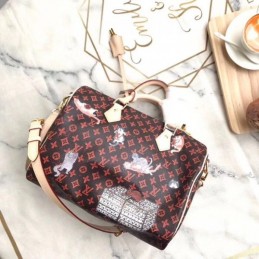 Replica Louis Vuitton Brown Monogram Red White Graphic Speedy 30
