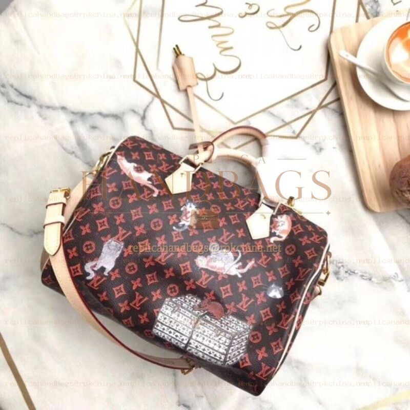 Replica Louis Vuitton Brown Monogram Red White Graphic Speedy 30