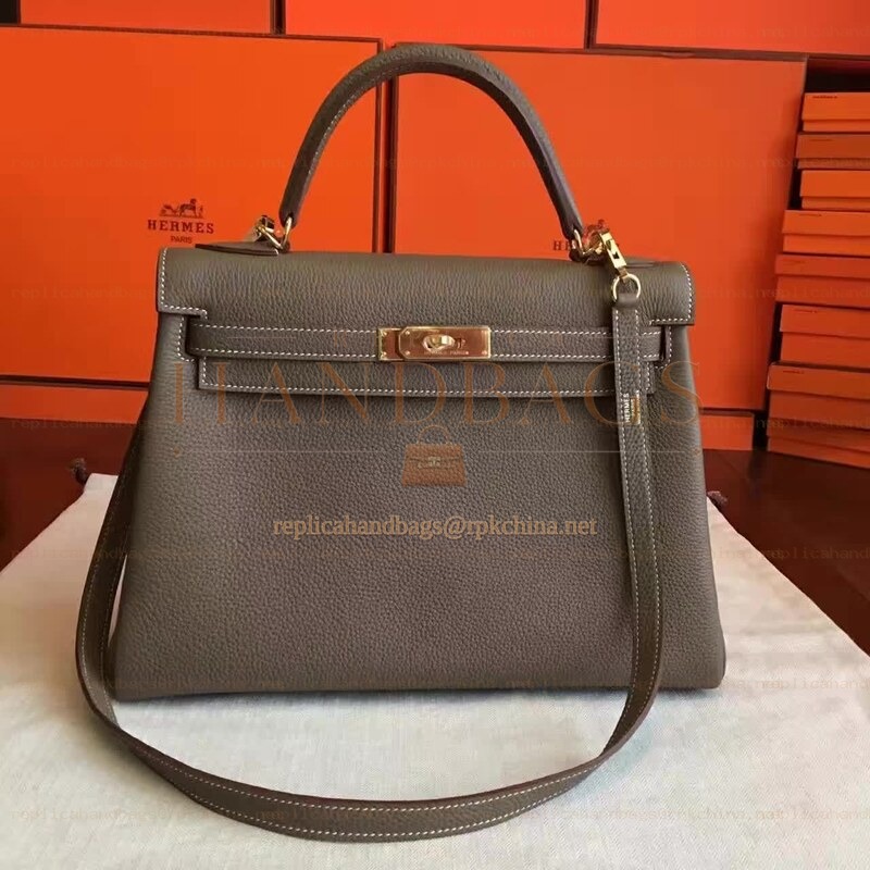 Replica Hermes Taupe Kelly 32 Gold Hardware Bag