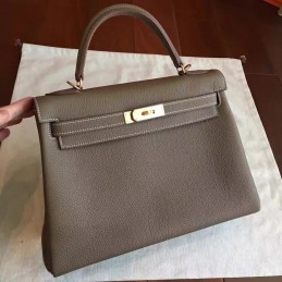 Replica Hermes Taupe Kelly 32 Gold Hardware Bag