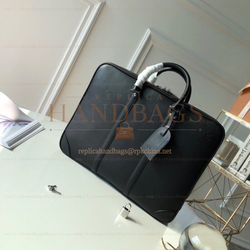 Replica Louis Vuitton Black Taiga Leather Porte Documents Voyage