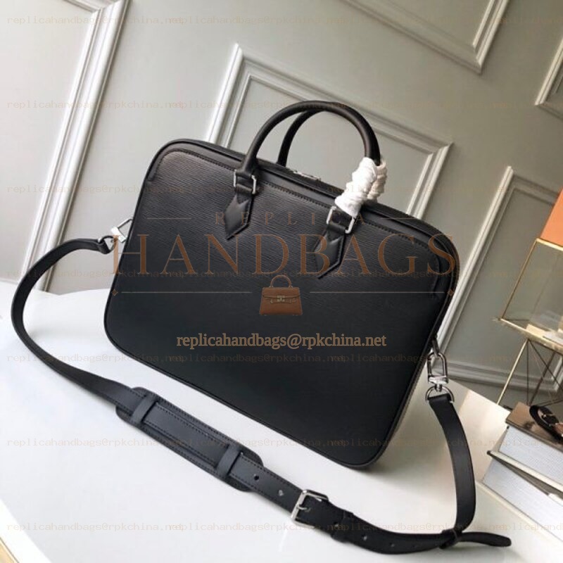 Replica Louis Vuitton Black Leather Dandy Briefcase MM