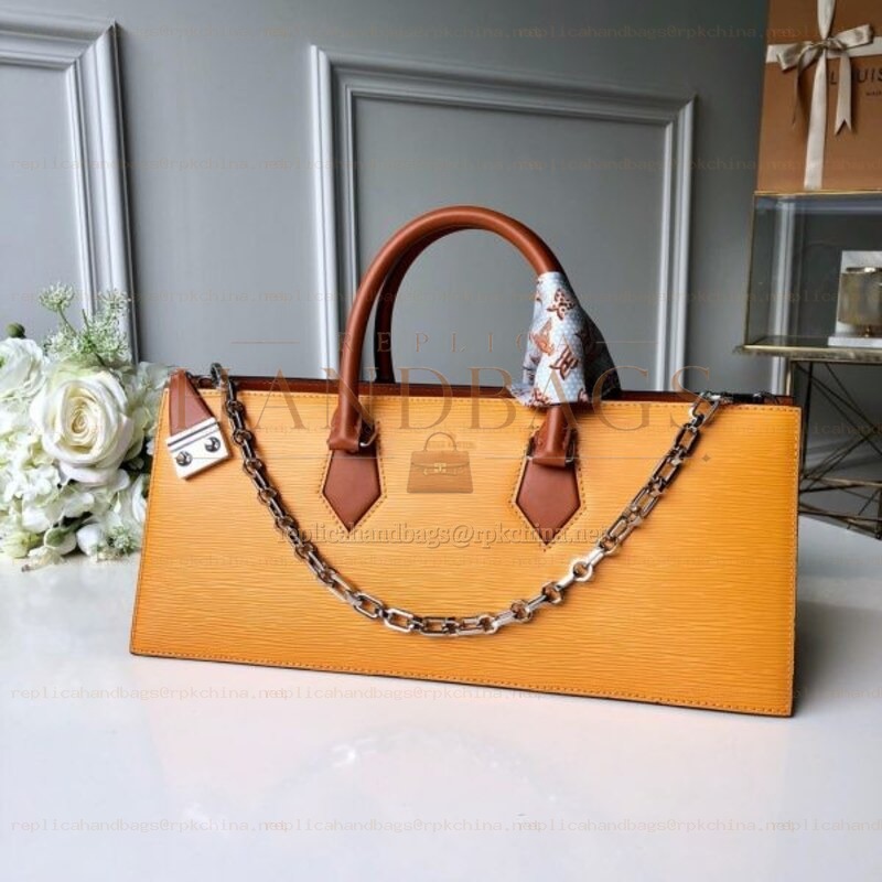 Replica Louis Vuitton Orange Textured Chain Sac Tricot