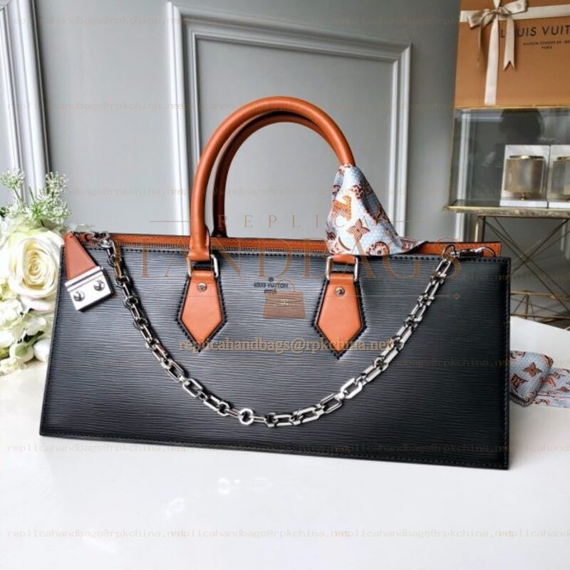 Replica Louis Vuitton Black Textured Chain Sac Tricot