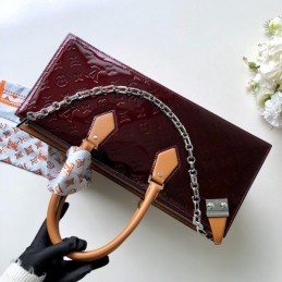 Replica Louis Vuitton Burgundy Patent Monogram Chain Sac Tricot