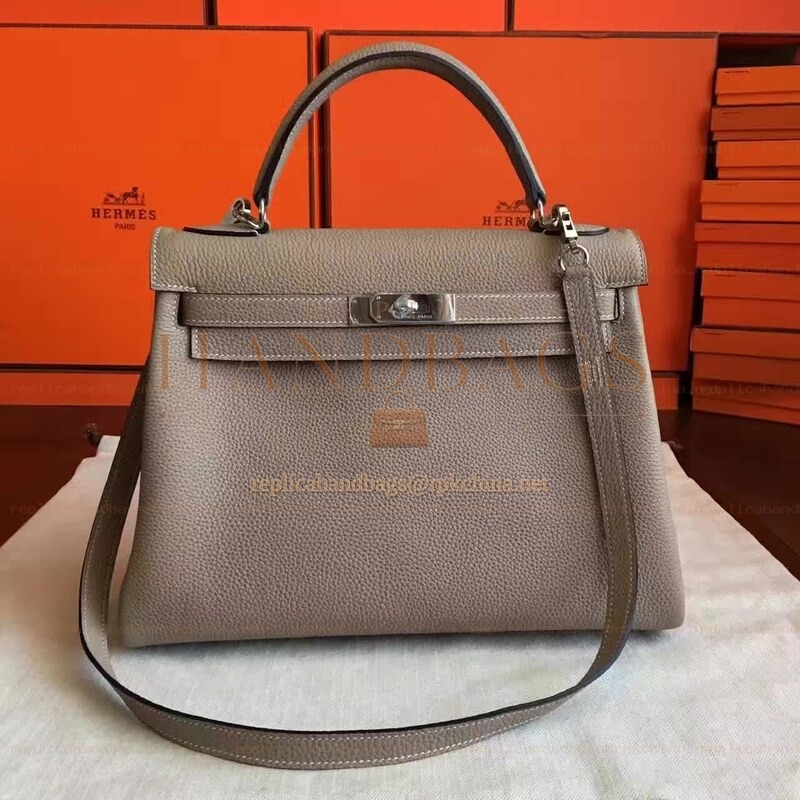 Replica Hermes Taupe Kelly 32 Palladium Hardware Bag